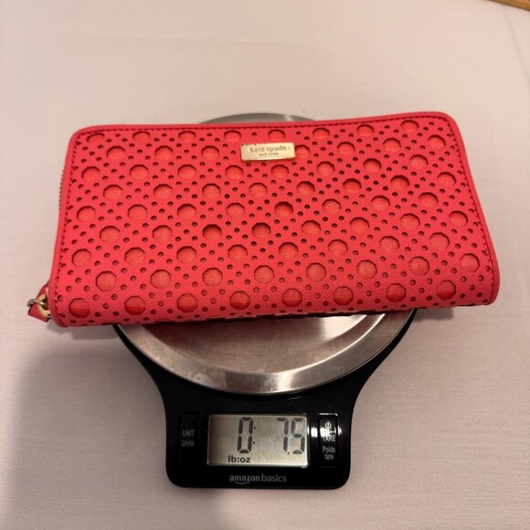 NWOT Kate Spade Coral Perforated Zip-Around Wallet With Gold Hardware orange NEW - Picture 11 of 11